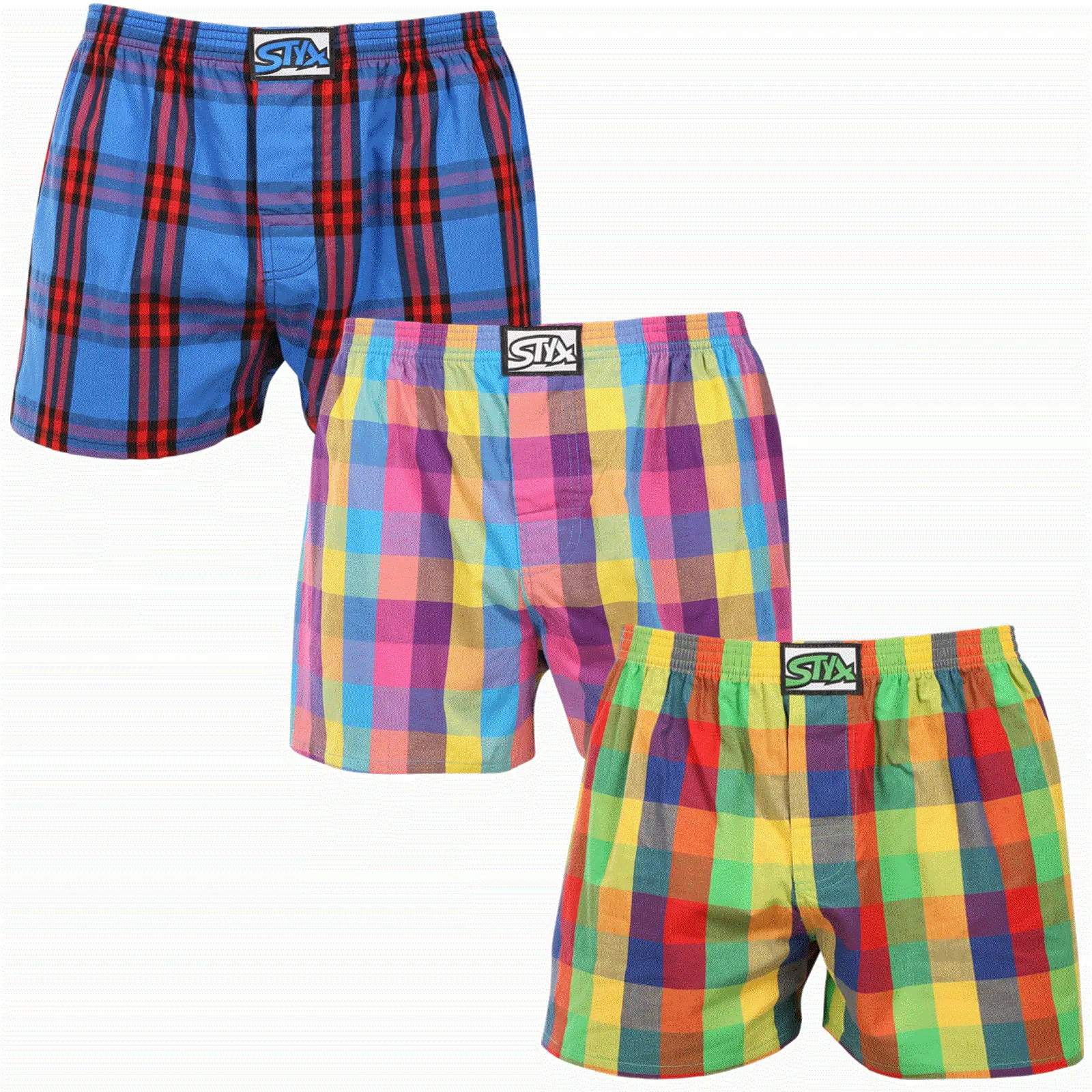 3PACK pánské trenky Styx klasická guma nadrozměr vícebarevné (3E010205)