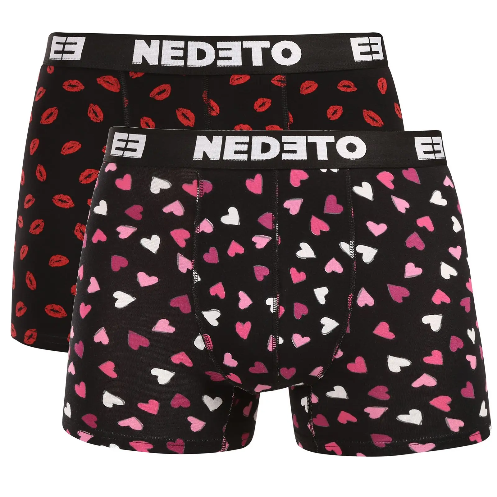 2PACK pánské boxerky Nedeto Kiss and Hearts vícebarevné (2NBVL01) 3XL, trenky / trenýrky