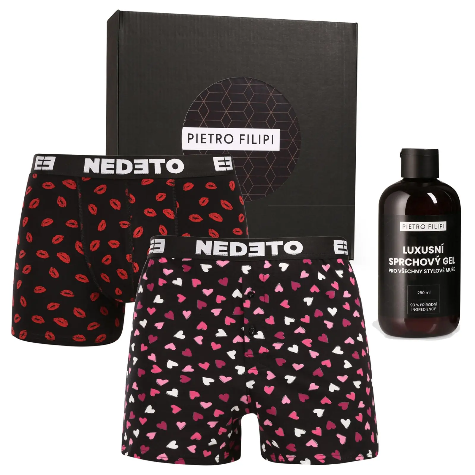 Pánská dárková sada trenky a boxerky Nedeto a sprchový gel Pietro Filipi (3NPGBP1L) XXL, trenýrky, trenky / trenýrky