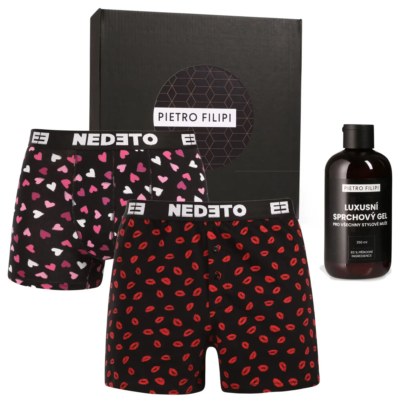 Pánská dárková sada trenky a boxerky Nedeto a sprchový gel Pietro Filipi (3NPGBP1L/1) XXL, trenýrky, trenky / trenýrky