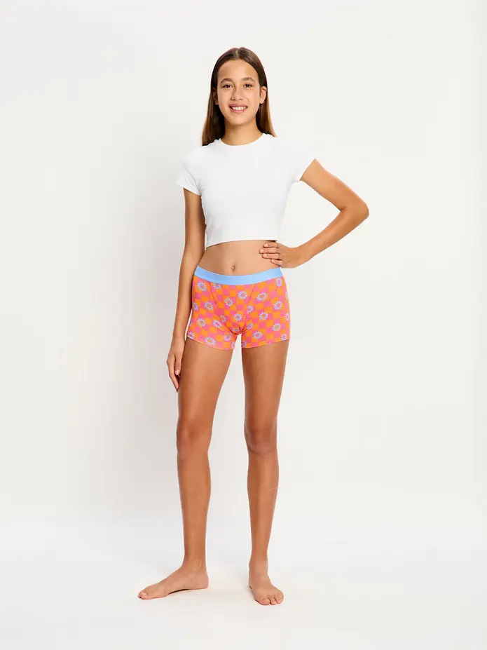 Dívčí menstruační kalhotky Modibodi Teen Hipster Boyshort Moderate Flower Checkerboard (DMKMTHBMFC) 16-18 let