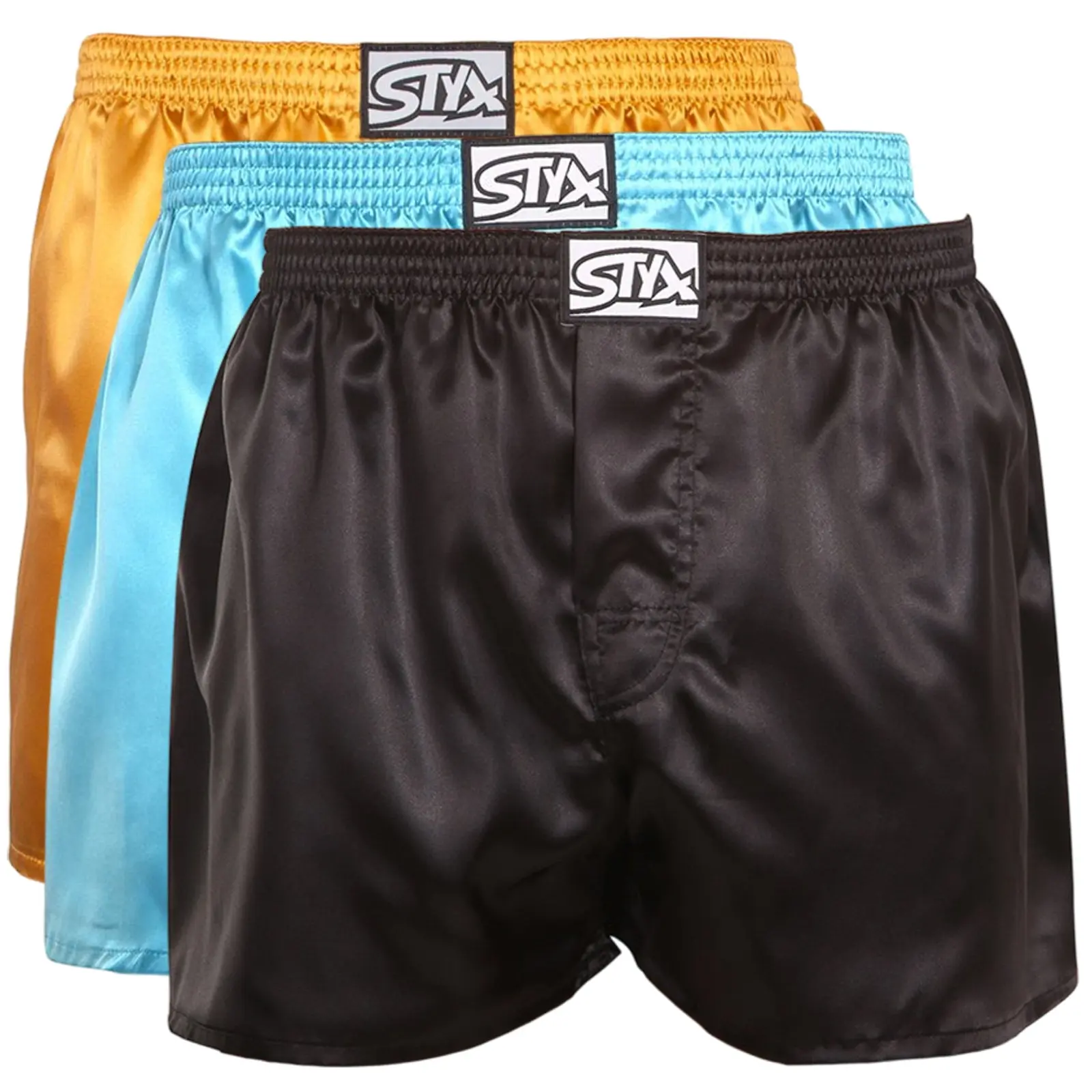 3PACK pánské trenky Styx klasická guma saténové vícebarevné (3C06507)
