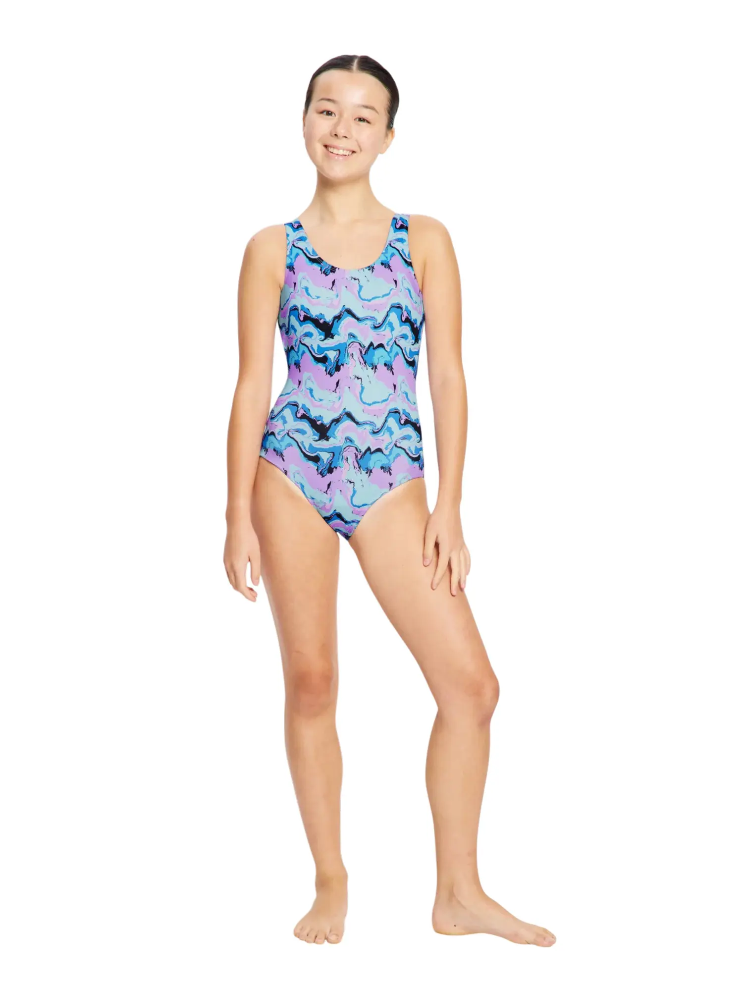 Dívčí menstruační plavky Modibodi Performance Racerback One Piece Super Marble Blue jednodílné (DMPMPROPSMB)
