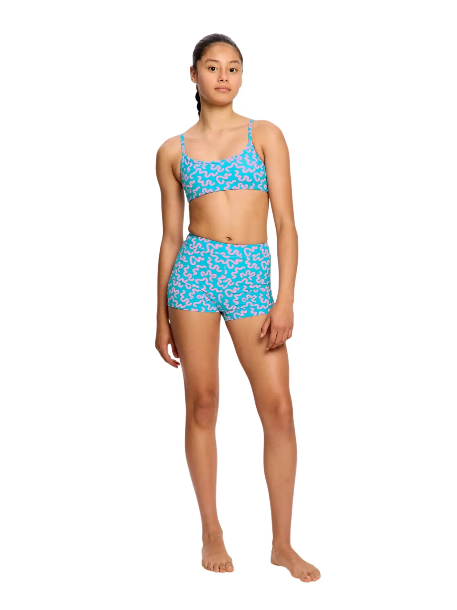 Dívčí menstruační plavky Modibodi Performance Hi Waist Short Super Wavy Blue spodní díl (DMPMPHWSSWB) 8-10 let