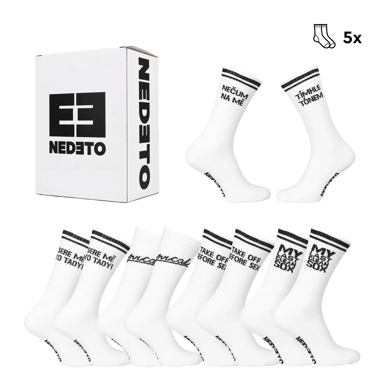 Dárková sada 5PACK ponožky Nedeto vysoké sportovní bílé M