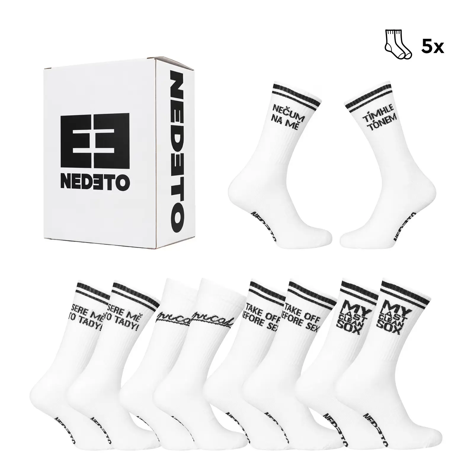 Dárková sada 5PACK ponožky Nedeto vysoké sportovní bílé M
