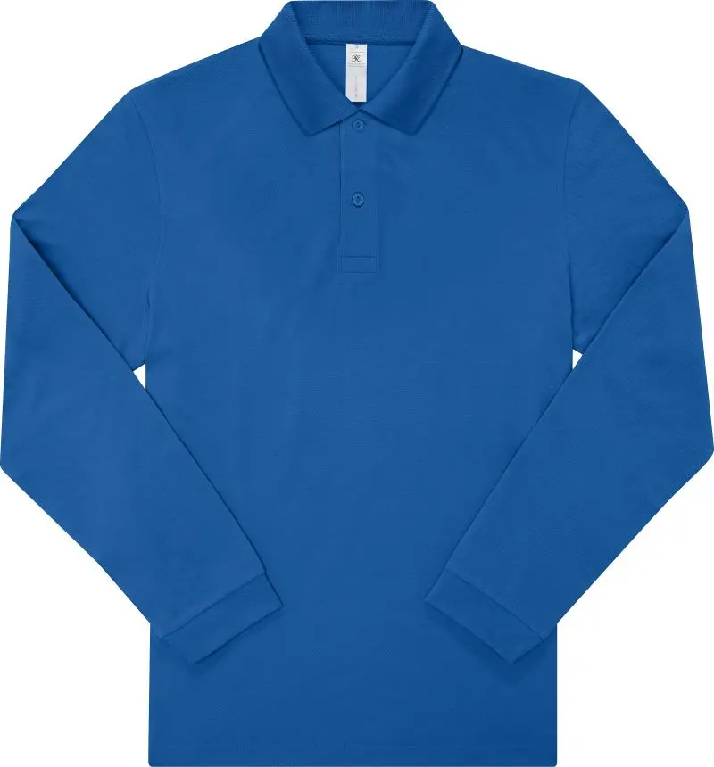 Piqué polo s dlouhým rukávem z těžké bavlny - royal blue