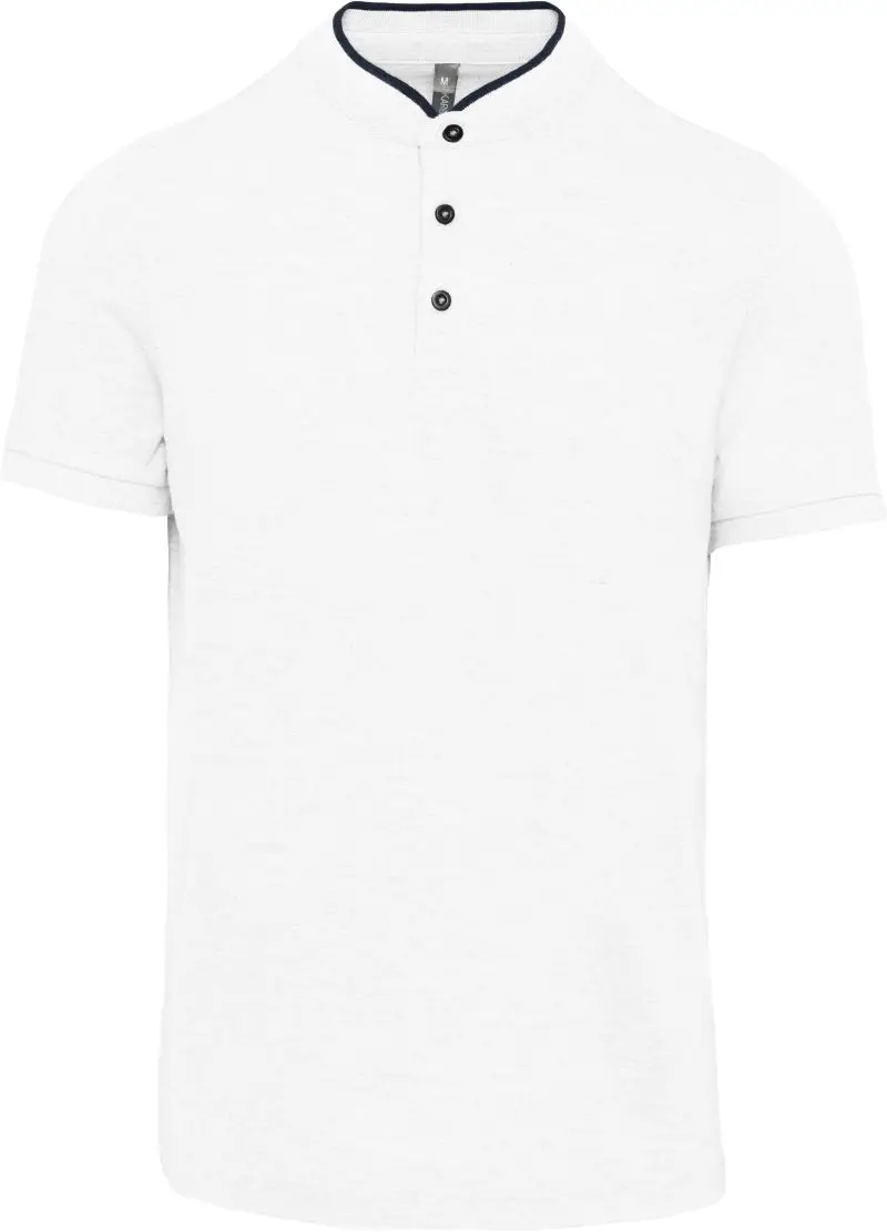 Pánské polo s mao límcem - white/navy