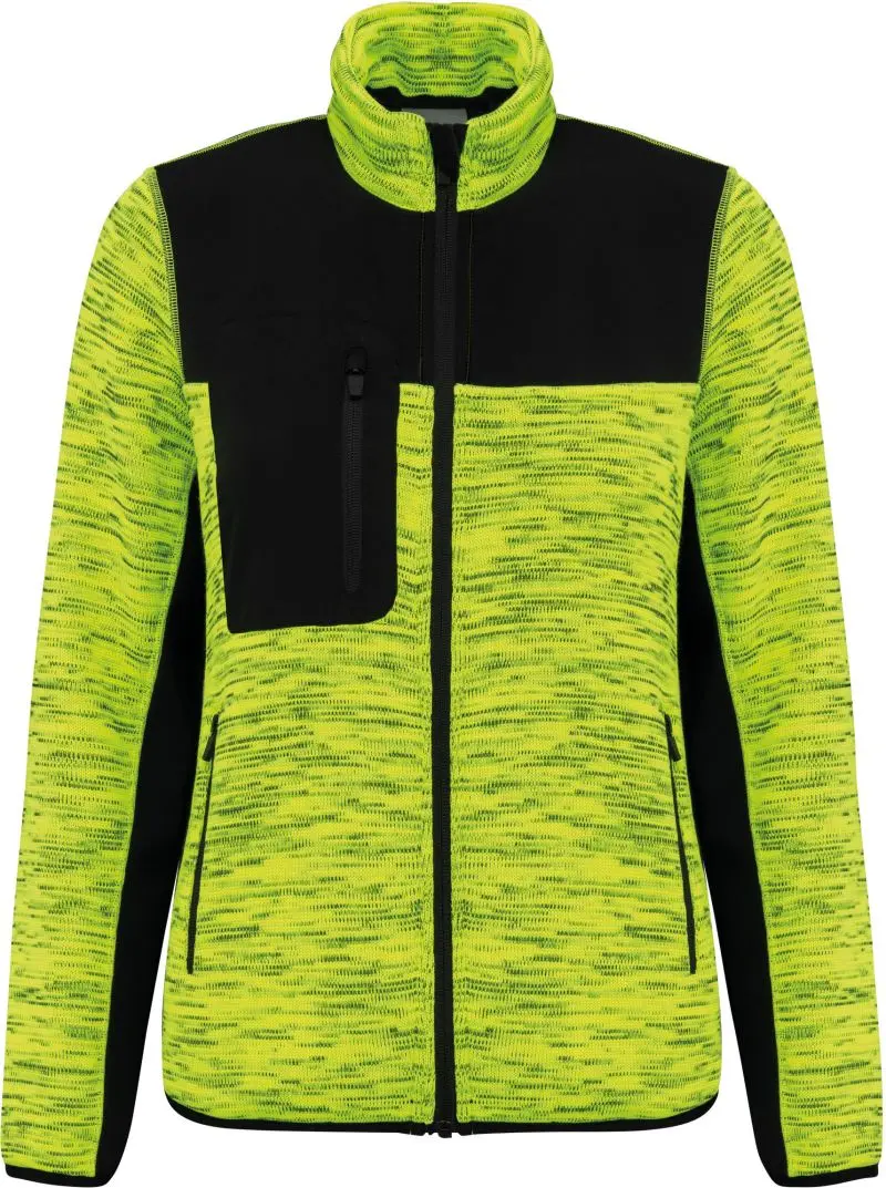 Dámská pracovní pletená fleecová bunda - fluorescent yellow melange/black