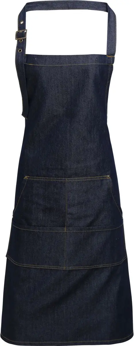 Denim zástěra s laclem - indigo denim