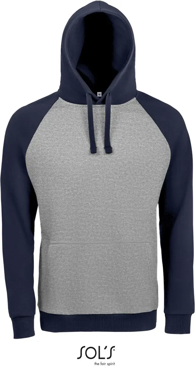 Unisex 2-barevná raglánová mikina s kapucí - grey melange/french navy