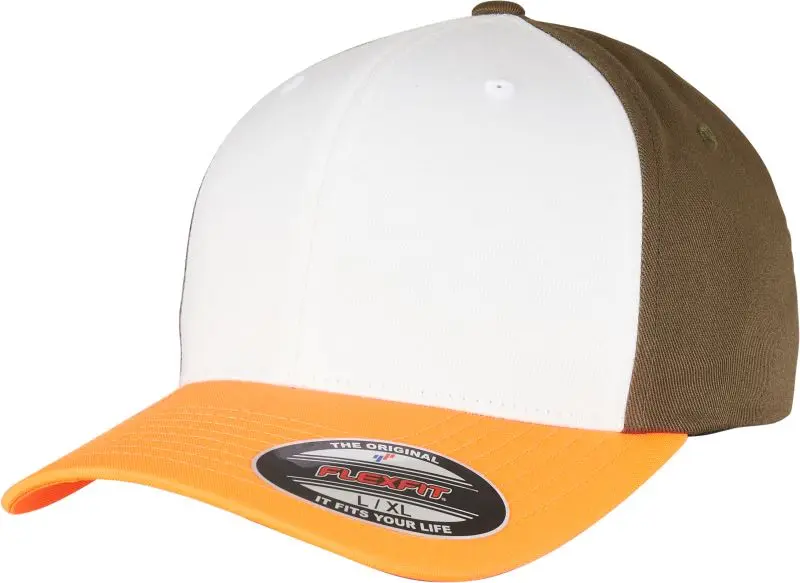 6 panelová vlněná česaná kšiltovka Flexfit - neon orange/white/olive