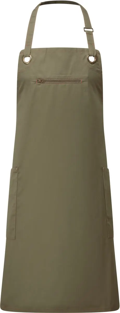 Zástěra s laclem a bočními kapsami "Barley" - olive/chestnut
