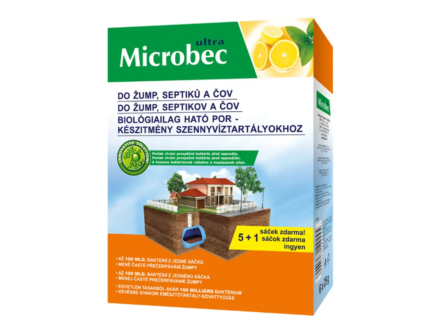 BROS MICROBEC Aktivátor žump, septiků a ČOV 5 x 25 g + 1 ZDARMA
