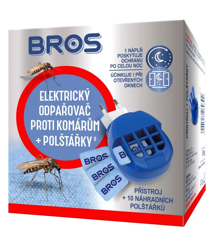 BROS Elektrický odpařovač proti komárům + polštářky 10 ks