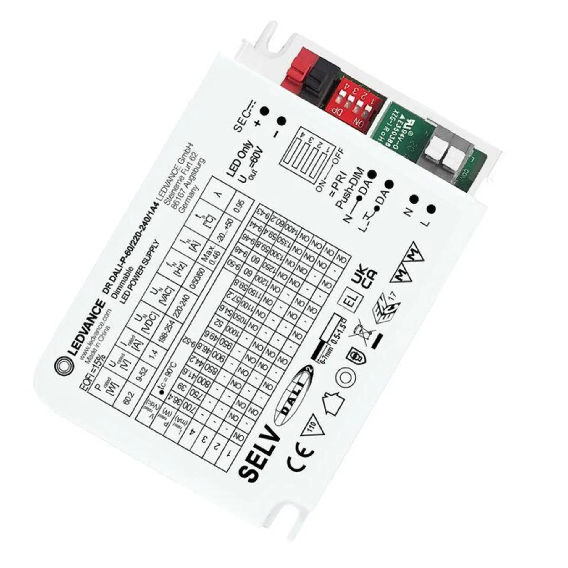 LEDVANCE LED napáječ DALI-2 60 W 220-240 V výstup 1400 mA stmívatelný