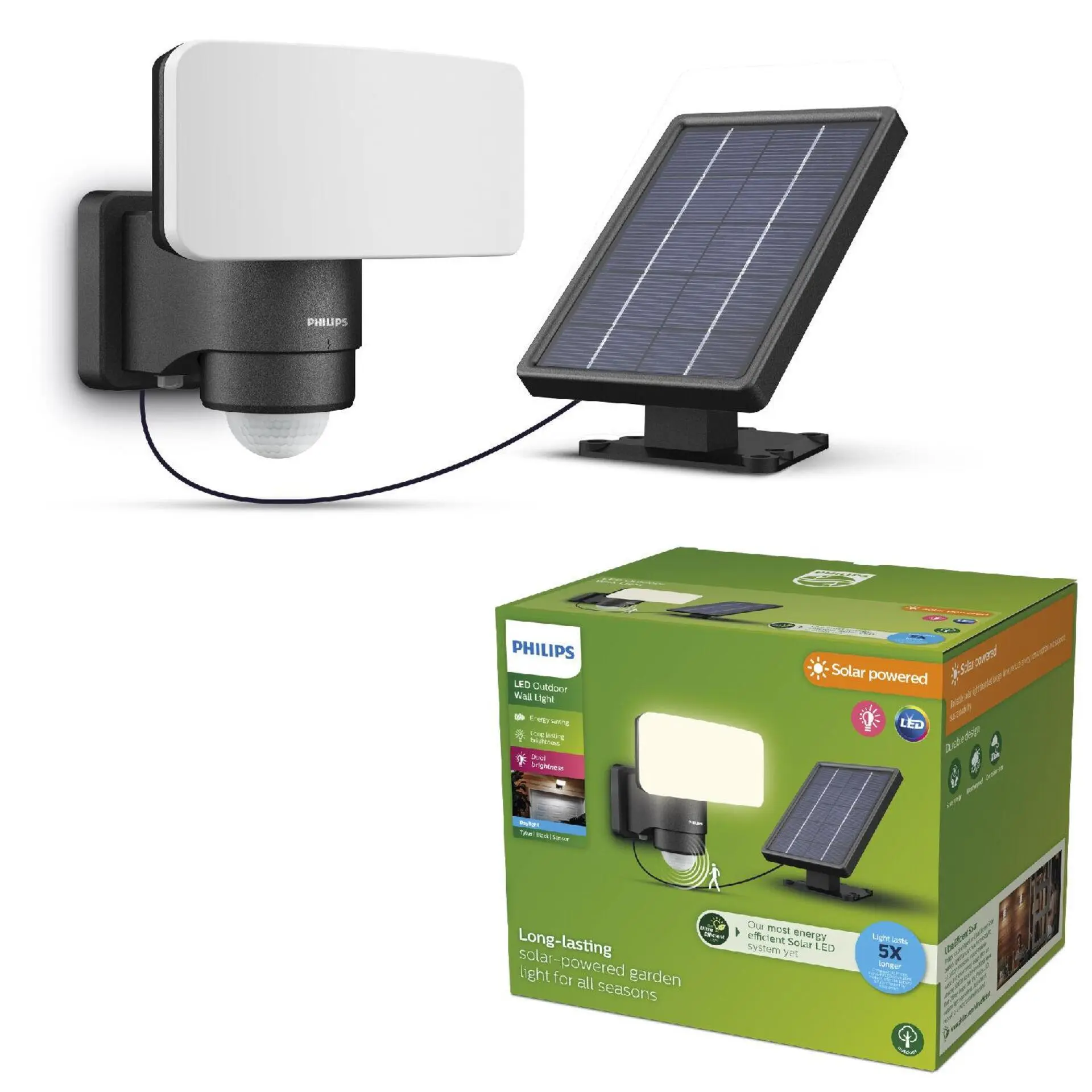 Philips Tylus UltraEfficient Security solární LED reflektor se senzorem 6W 1000/50lm 5000K IP44, černý