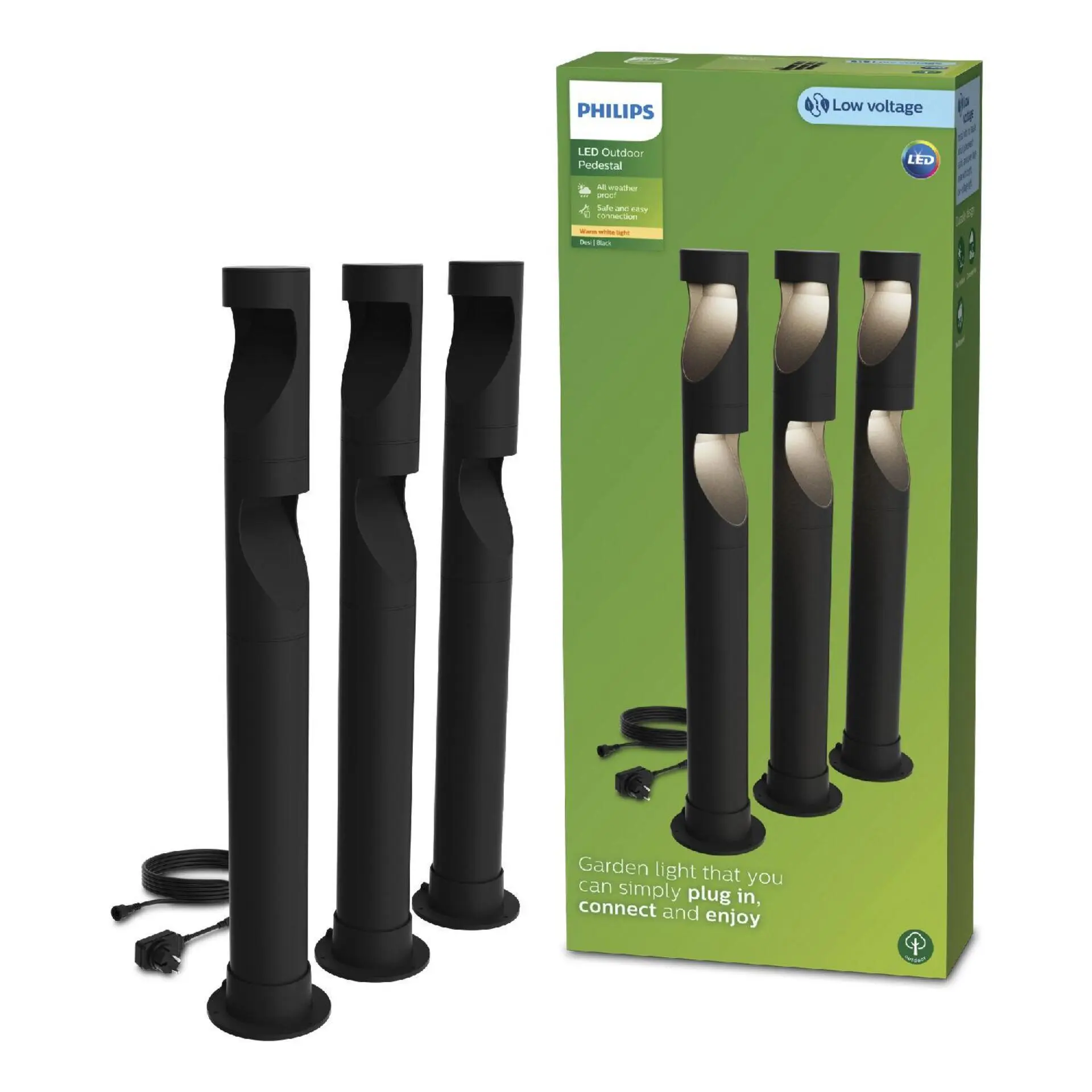 Philips Desi GardenLink 3x venkovní LED sloupek Low Voltage 3x1,5W 3x180lm 2700K 24V IP44 70cm, černý, sada