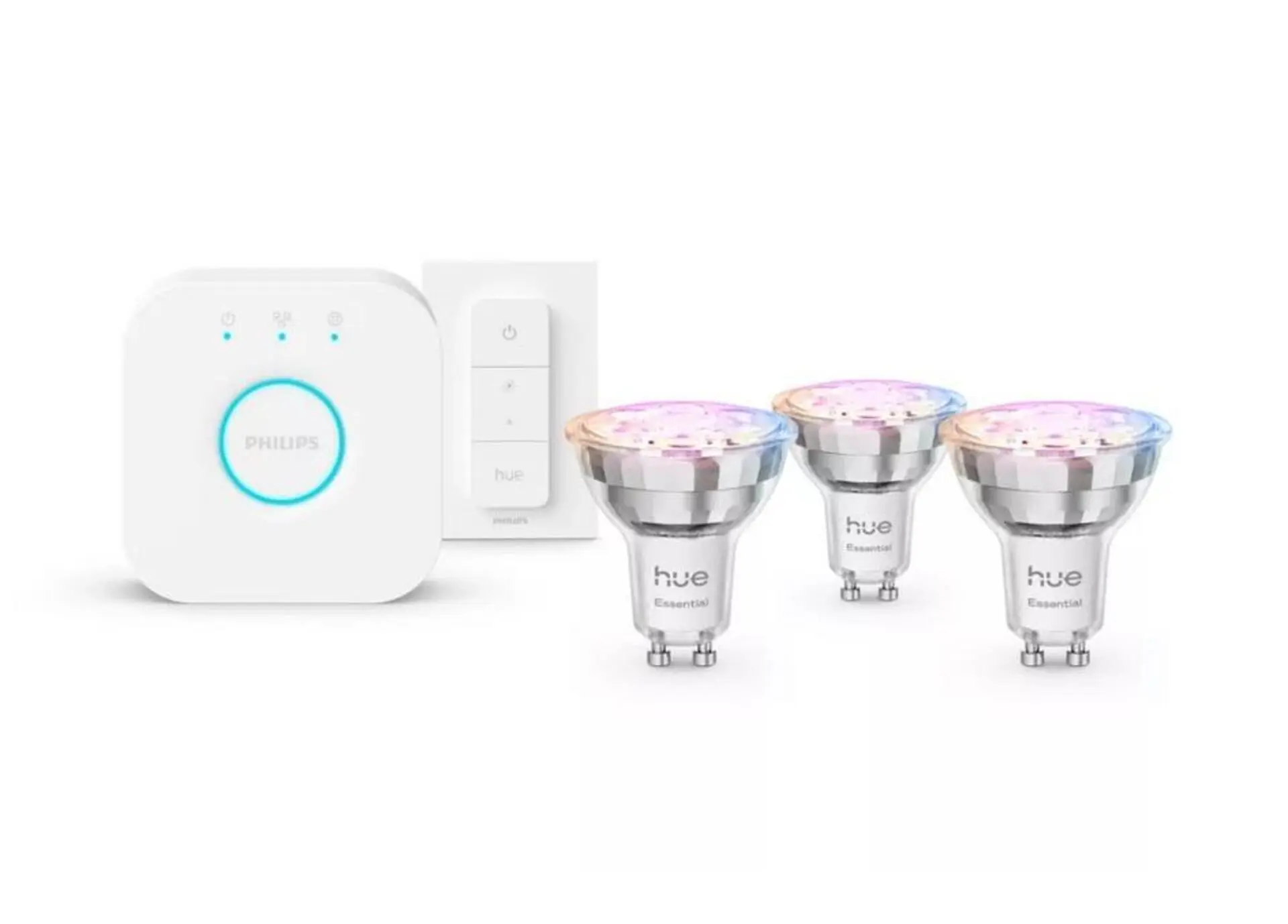Philips Hue Essential - Chytrá sada se 3 žárovkami, můstkem Bridge a ovladačem 929004235709