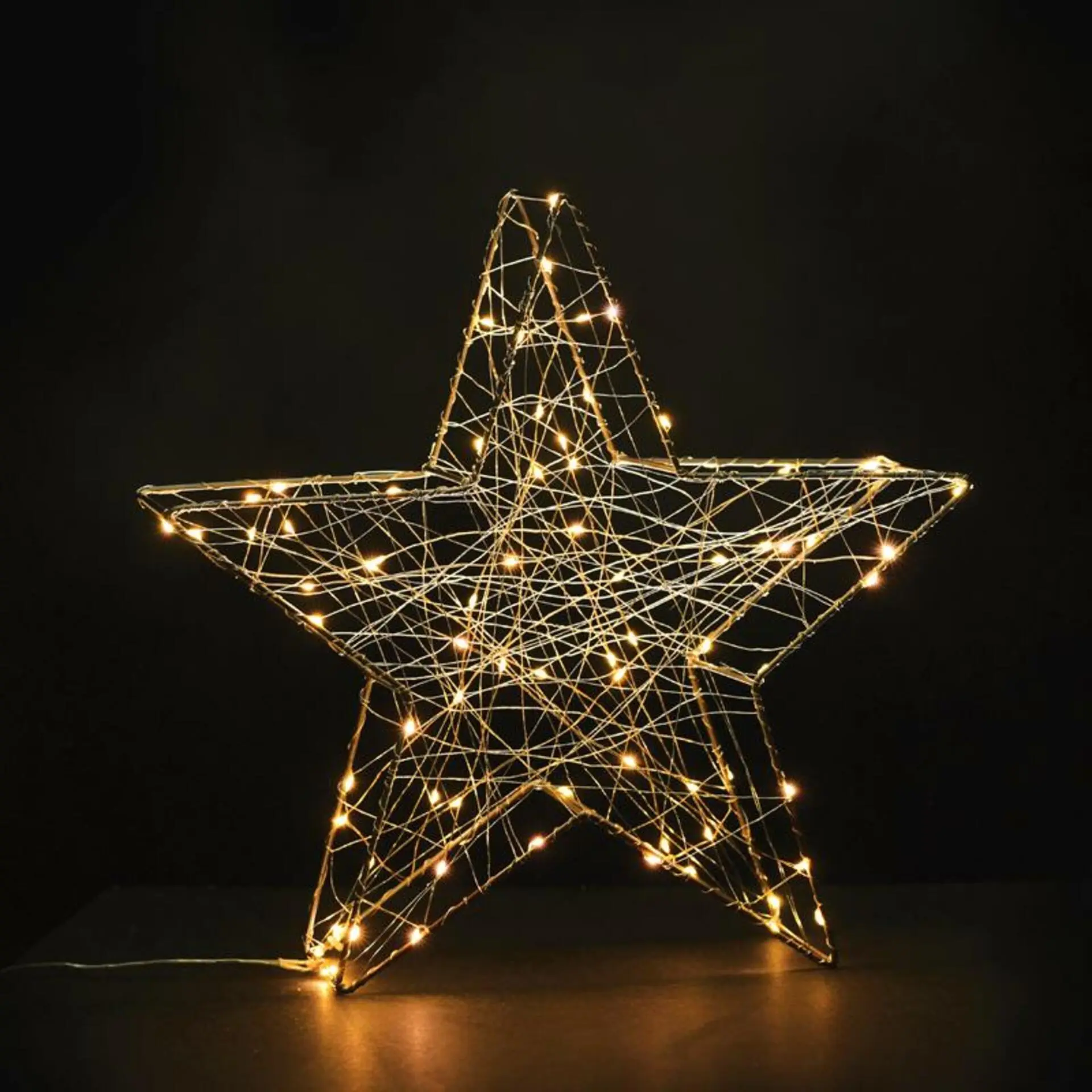 ACA Lighting 3D kovová hvězda, 80 mini LED 220-240V, teplá bílá, IP44, 39x37.5x11cm, 3m transparentní napájecí kabel X068014202