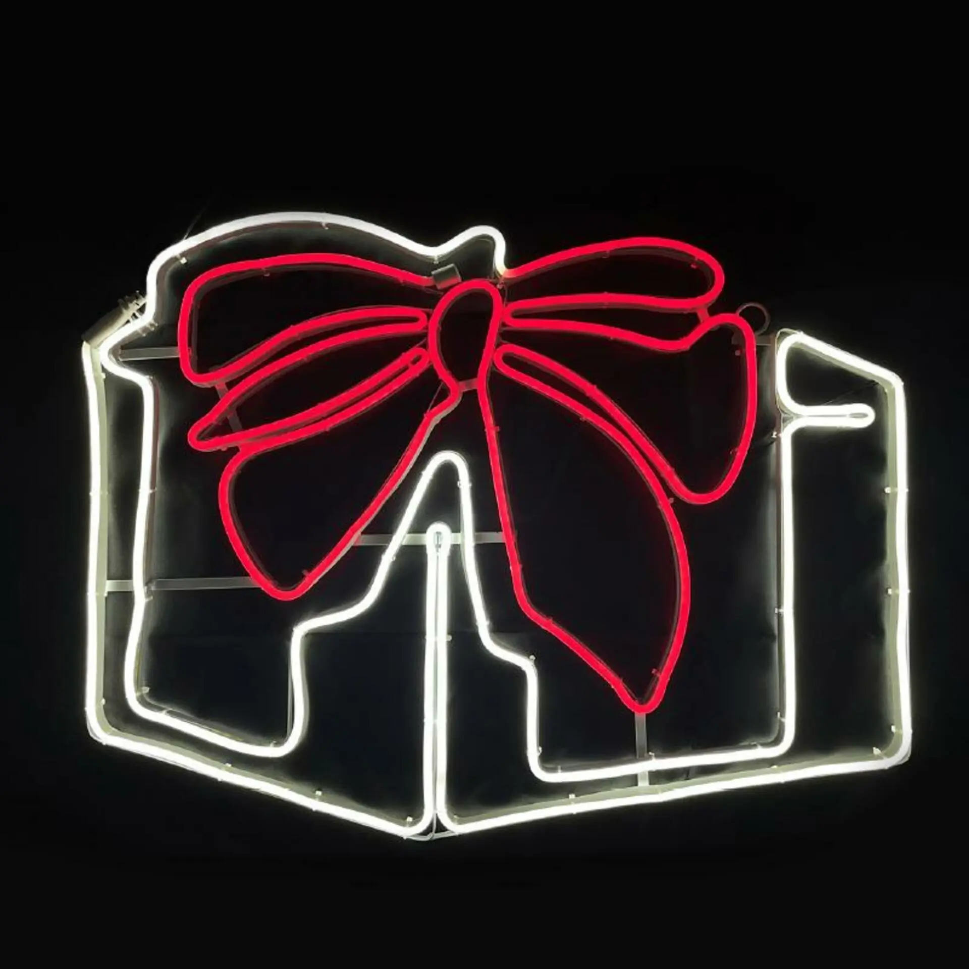 ACA Lighting Vánoční dekorace dárek double neon 700 LED bílá + červená s efekty IP65 65x50cm 1,5m napájecí kabel X087002424