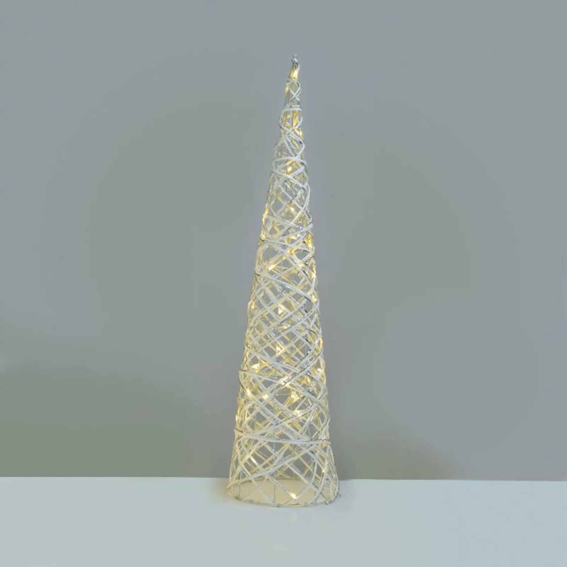 ACA Lighting bílý + stříbrný kuželový strom 40 mini WW LED na baterie 3xAA, IP20 pr.20.5x80cm X11401118