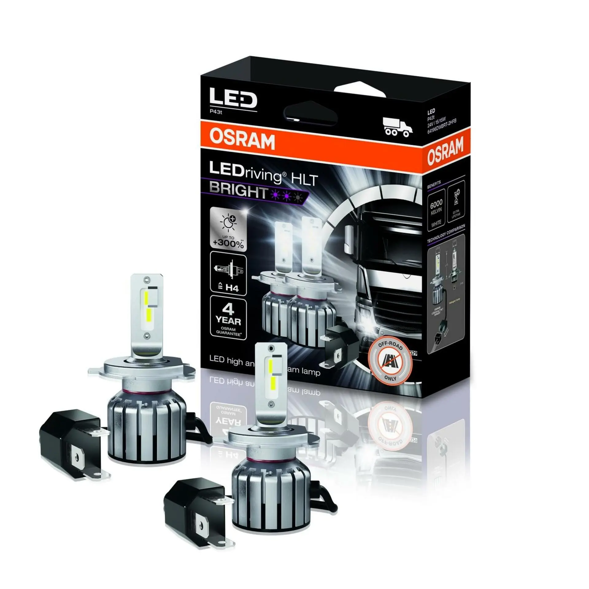 Ledriving Hlt Bright H4 24V 15W OSRAM 64196DWBRT-2HFB 64196DWBRT-2HFB