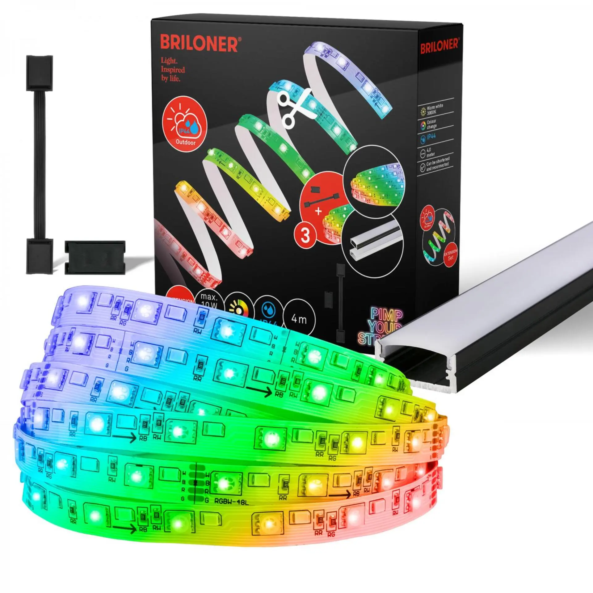 Briloner LED pásek samolepicí IP44, RGBW, doplňková sada, 4 m