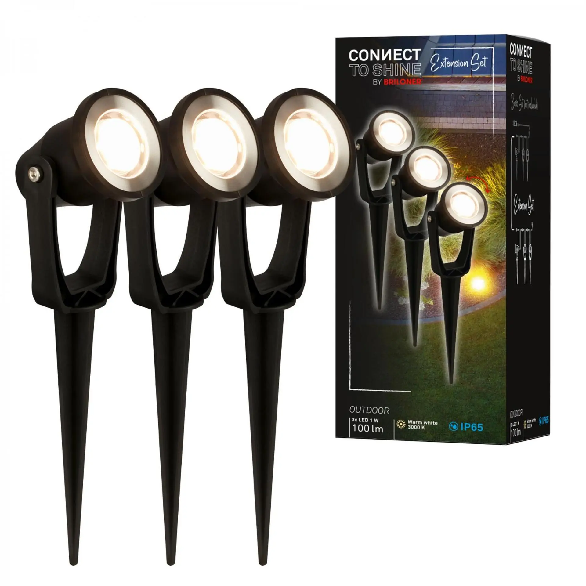 BRILONER CONNECT TO SHINE prodlužovací sada Lilis sada 3ks LED zahradních bodových svítidel, IP65 3919035