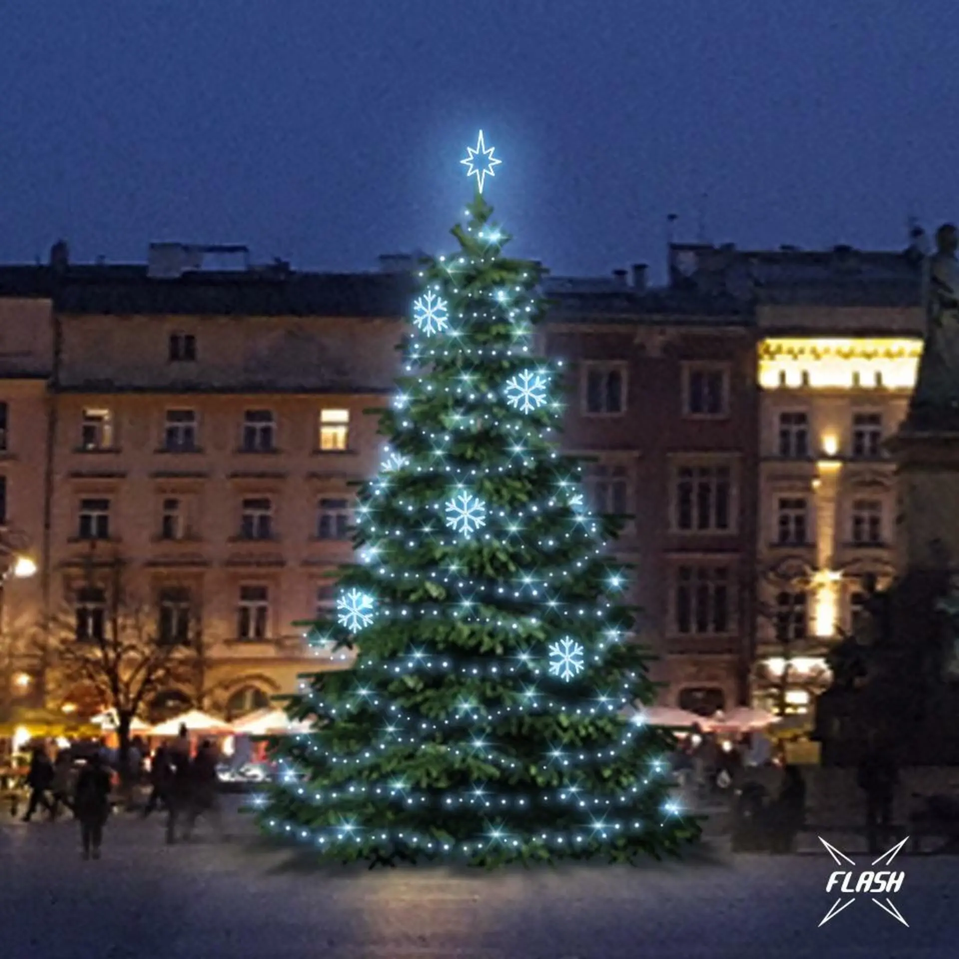 DecoLED LED světelná sada na stromy vysoké 9-11m, ledová bílá s Flash, dekory EFD01
