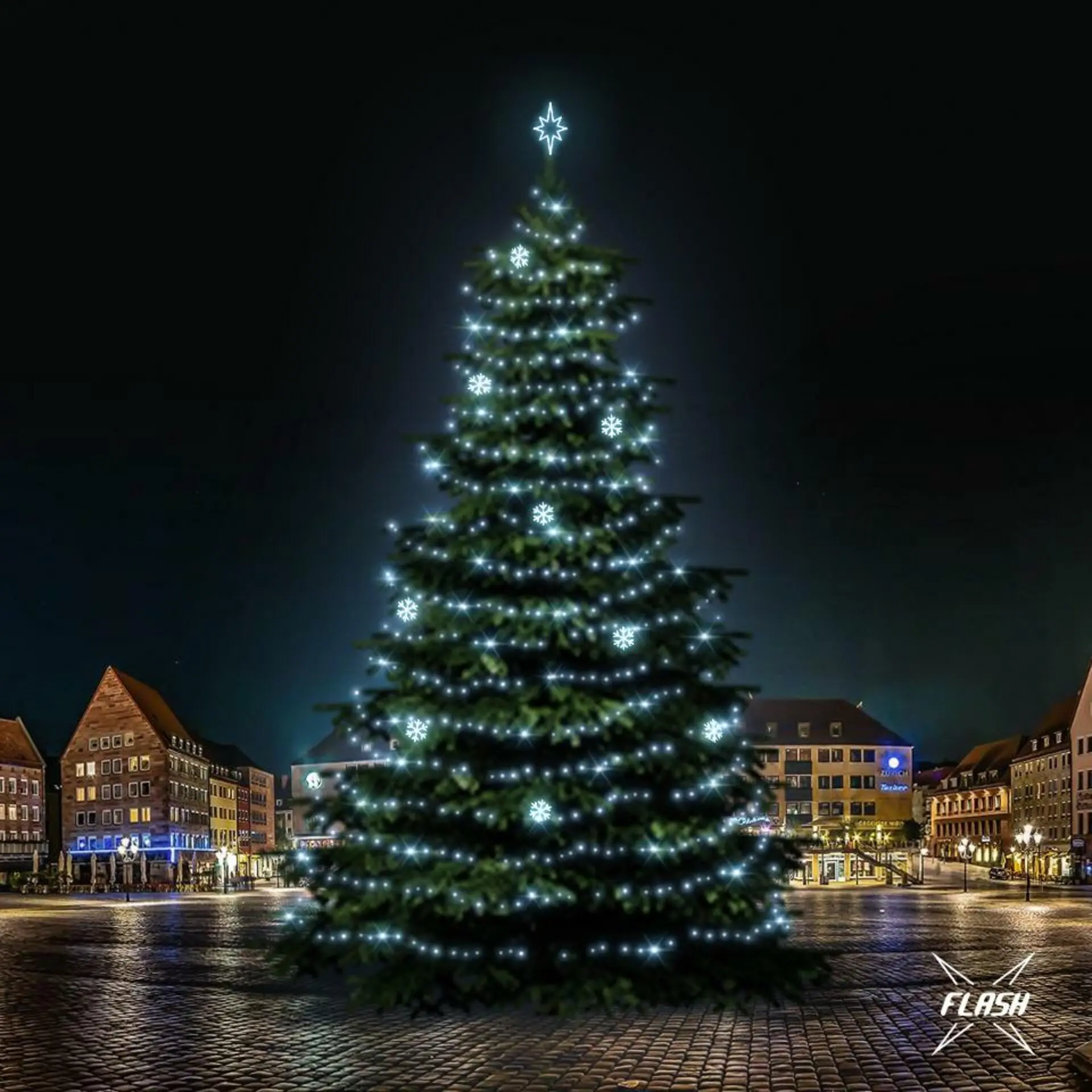 DecoLED LED světelná sada na stromy vysoké 21-23m, ledová bílá s Flash, dekory EFD01