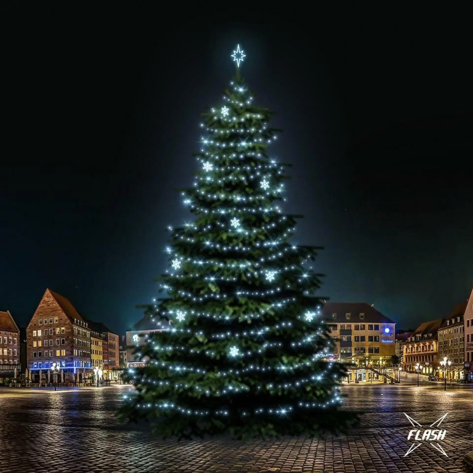 DecoLED LED světelná sada na stromy vysoké 21-23m, ledová bílá s Flash, dekory EFD05
