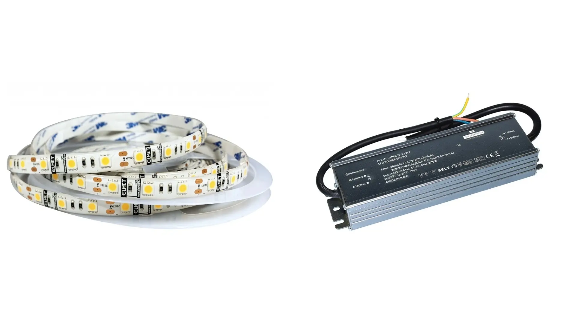 ELMET LED pásek SL60 14,4W/m studená bílá 12V IP65 10m + LED zdroj LED zdroj 0-200W 12V IP67