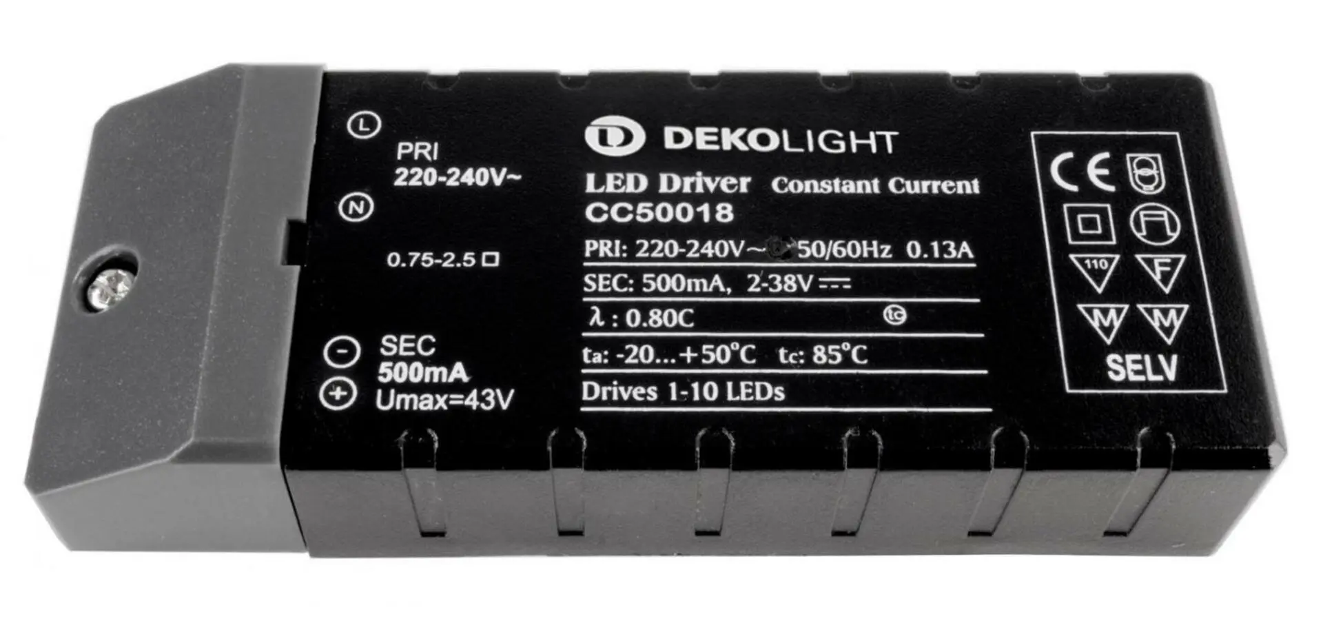 Deko-Light KapegoLED napájení CC50018 konstantní proud 500 mA IP20 2-38V DC 18,00 W 180513