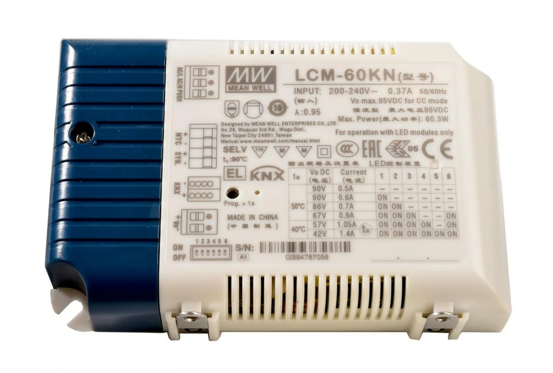 DEKO-LIGHT Meanwell napájení DIM, Multi CC, LCM-60KN - KNX konstantní proud 500/600/700/900/1050/1400 mA IP20 stmívatelné 2-90 VDC 60,3 W 862176