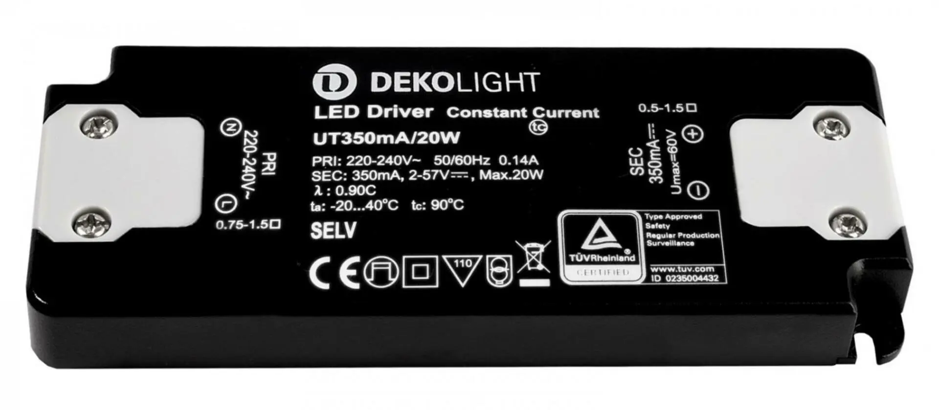 Deko-Light LED-napájení FLAT, CC, UT350mA/20W konstantní proud 350 mA IP20 2-57V DC 0,70-20,00 W 862224