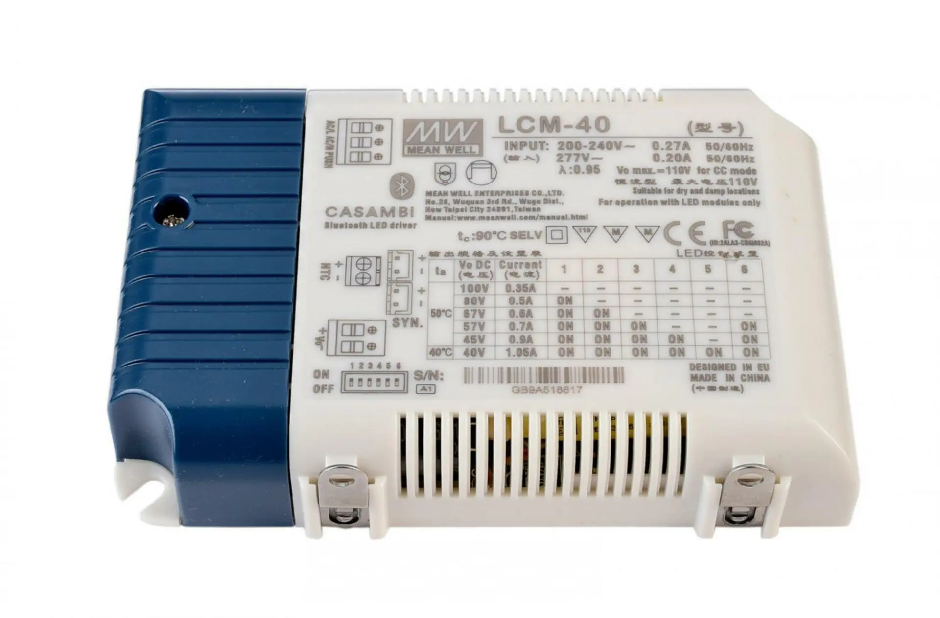 DEKO-LIGHT Meanwell LED-napájení DIM, Multi CC, LCM-40BLE / Casambi + Push konstantní proud 350/500/600/700/900/1050 mA IP20 stmívatelné 2-100V DC 42,00 W 862244
