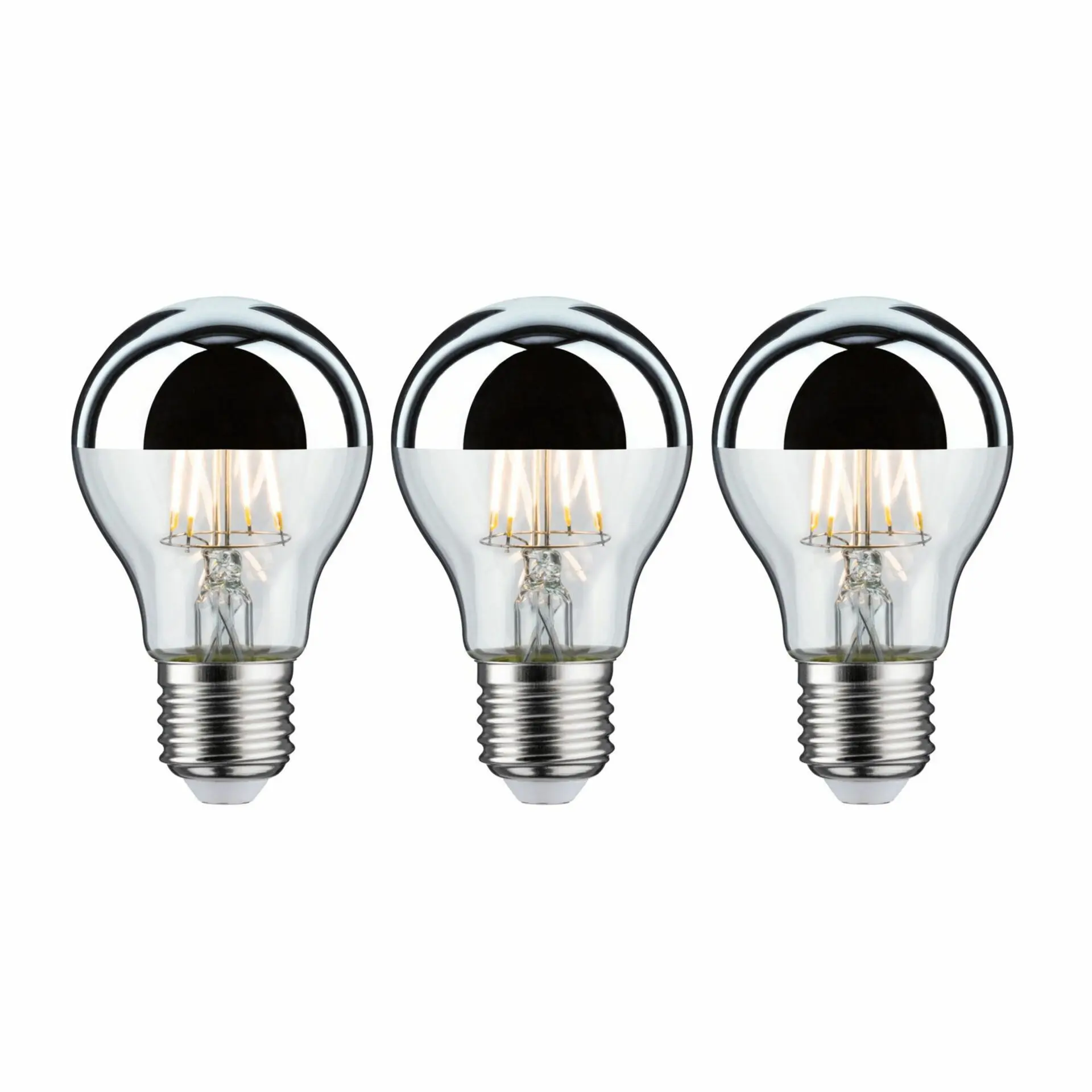 PAULMANN Sada LED žárovka E27 230V 3x6,5W 2700K zrcadlový svrchlík stříbrná