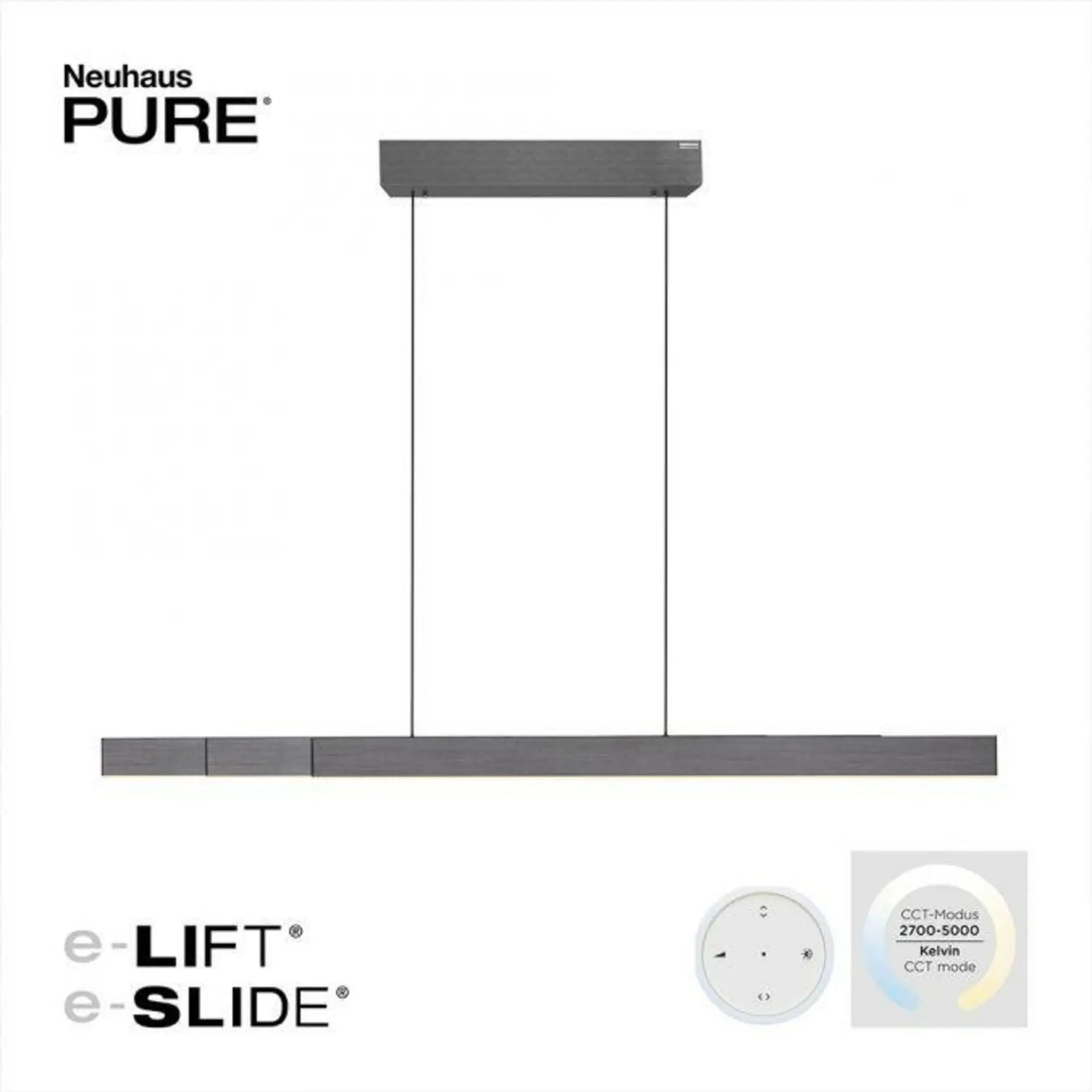 PAUL NEUHAUS LED závěsné svítidlo PURE-MOTO-RISE elektricky nastavitelná výška dotykový vypínač 2700-5000K platina 2545-15