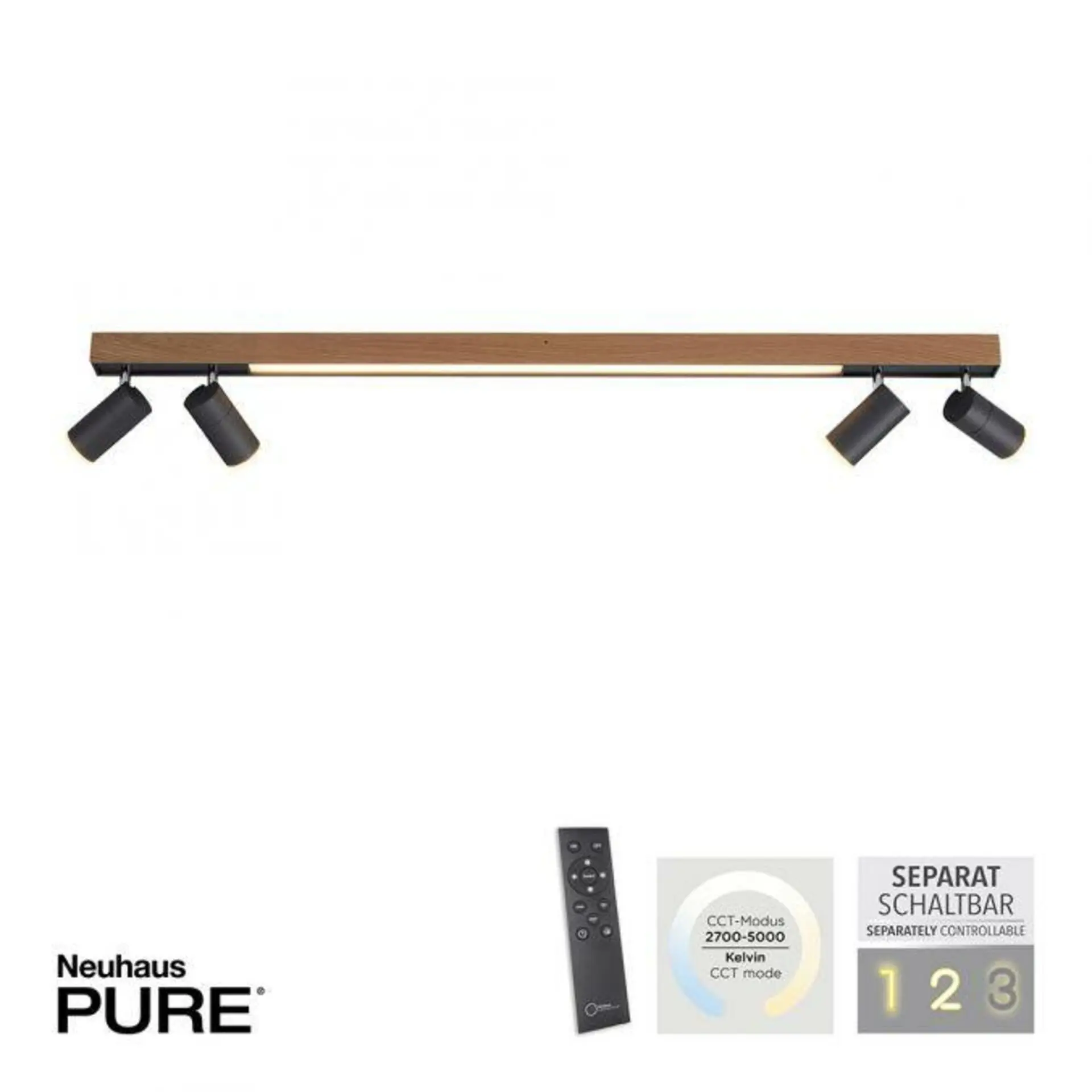 PAUL NEUHAUS LED stropní svítidlo PURES-LINES stmívatelné CCT otočné 2700-5000K dub/antracit 6121-79