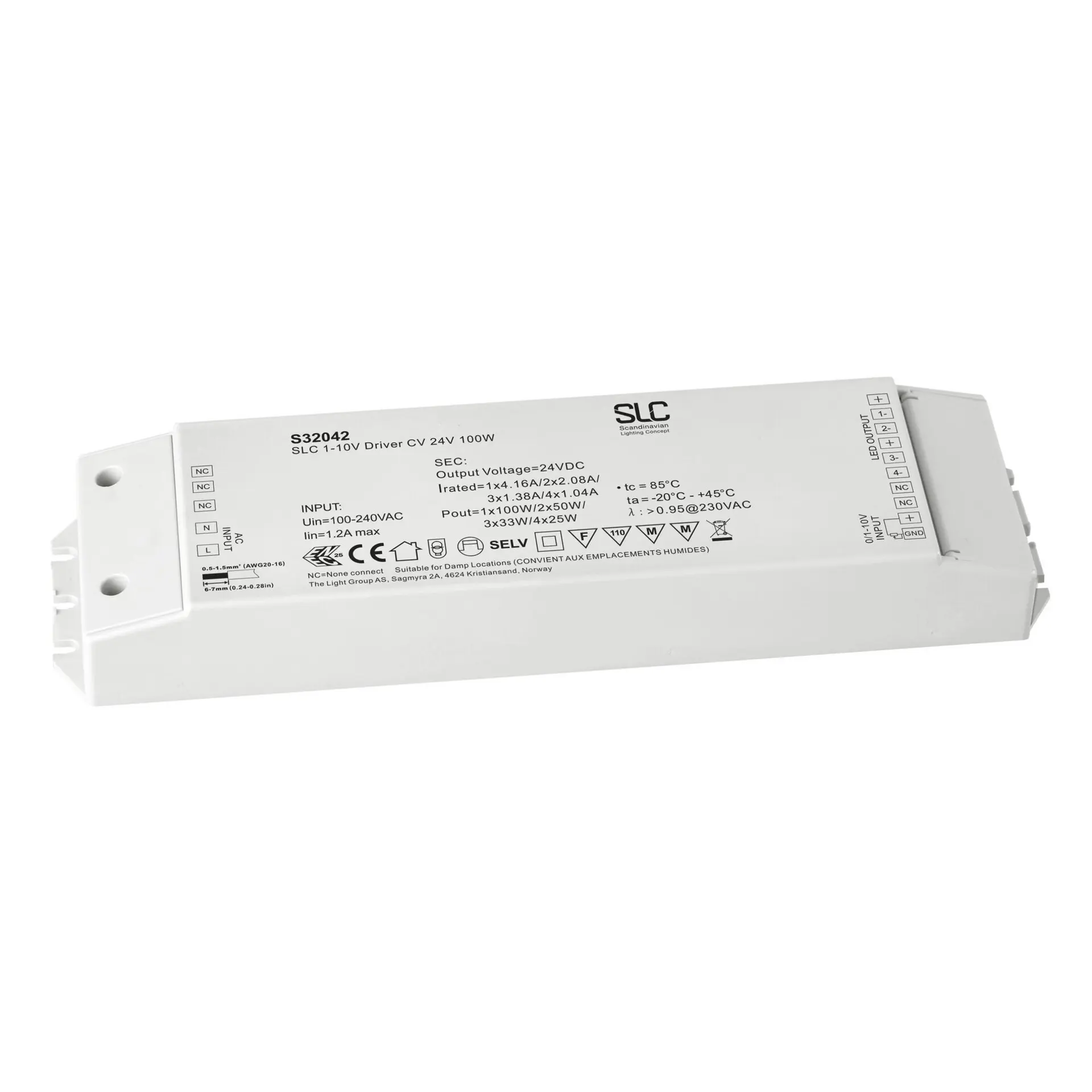 SLC Driver 24V 100W 1-10V IP20