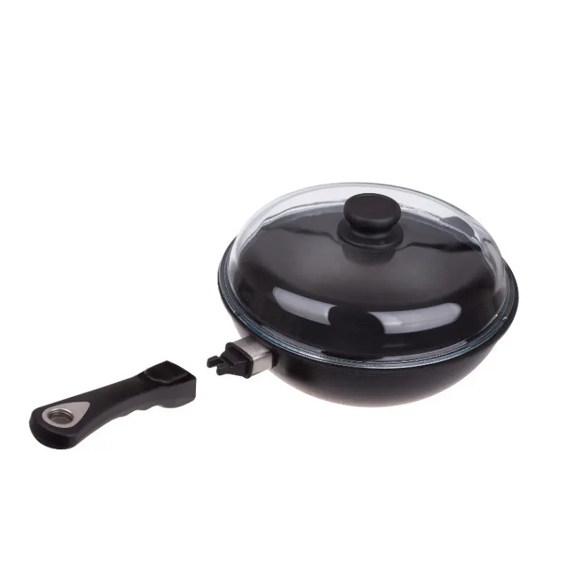 AMT Indukční titanová pánev wok ø 28 cm x 9 cm / 3.5 l s poklicí a odnímatelnou rukojetí