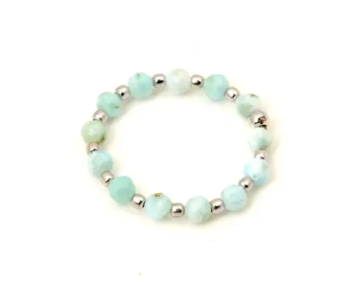 Flexibilní prsten 7 Angelic Eyes se stříbrnými kuličkami a larimary STRP0632F