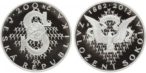 Česko – 200 Kč 2012 150. výročí založení Sokola Ag 925 Kvalita Proof Etue a Certifikát