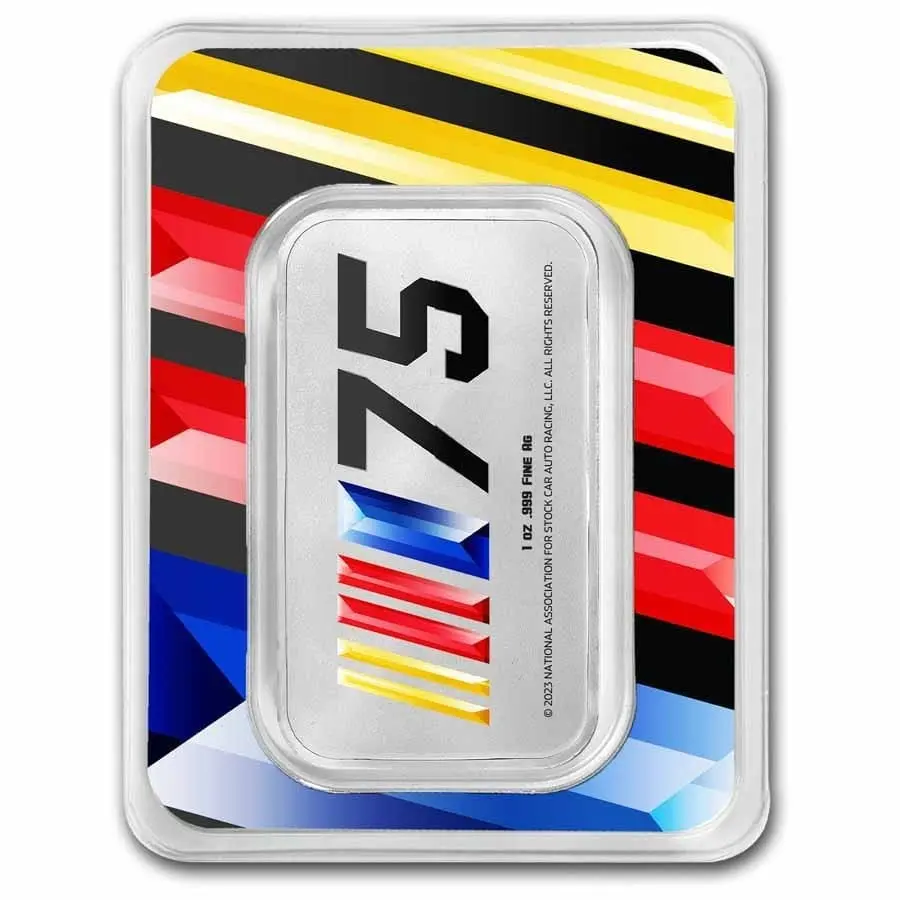 Stříbrný barevný slitek NASCAR 1 oz 75. výročí Diamantové jubileum Ag 999 TEP