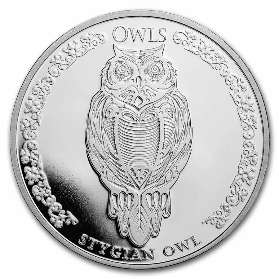 Stříbrná mince Sova pyská 1 oz Stygian Owl 2024 Čad Ag 999 9Fine Mint