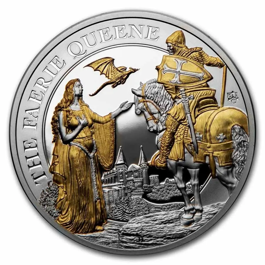 Stříbrná mince Faerie Queene 2 Oz (se zlatými prvky) Proof 2022 Svatá Helena