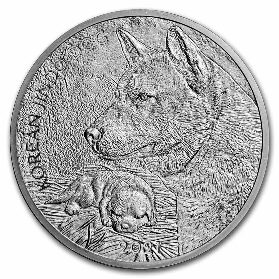 Stříbrná mince Jindo Dog 1 oz 2021 Jižní Korea