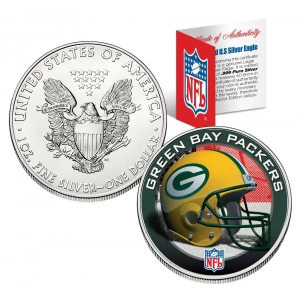 Stříbrná mince American Eagle 1 oz Green Bay Packers NFL Merrick Mint Barevná edice