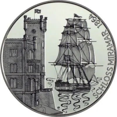 Rakousko – 100 Šilinků stříbrná mince 1997 Maximilian I. Mexický Ag 900 20 g Pouzdro se stuhou